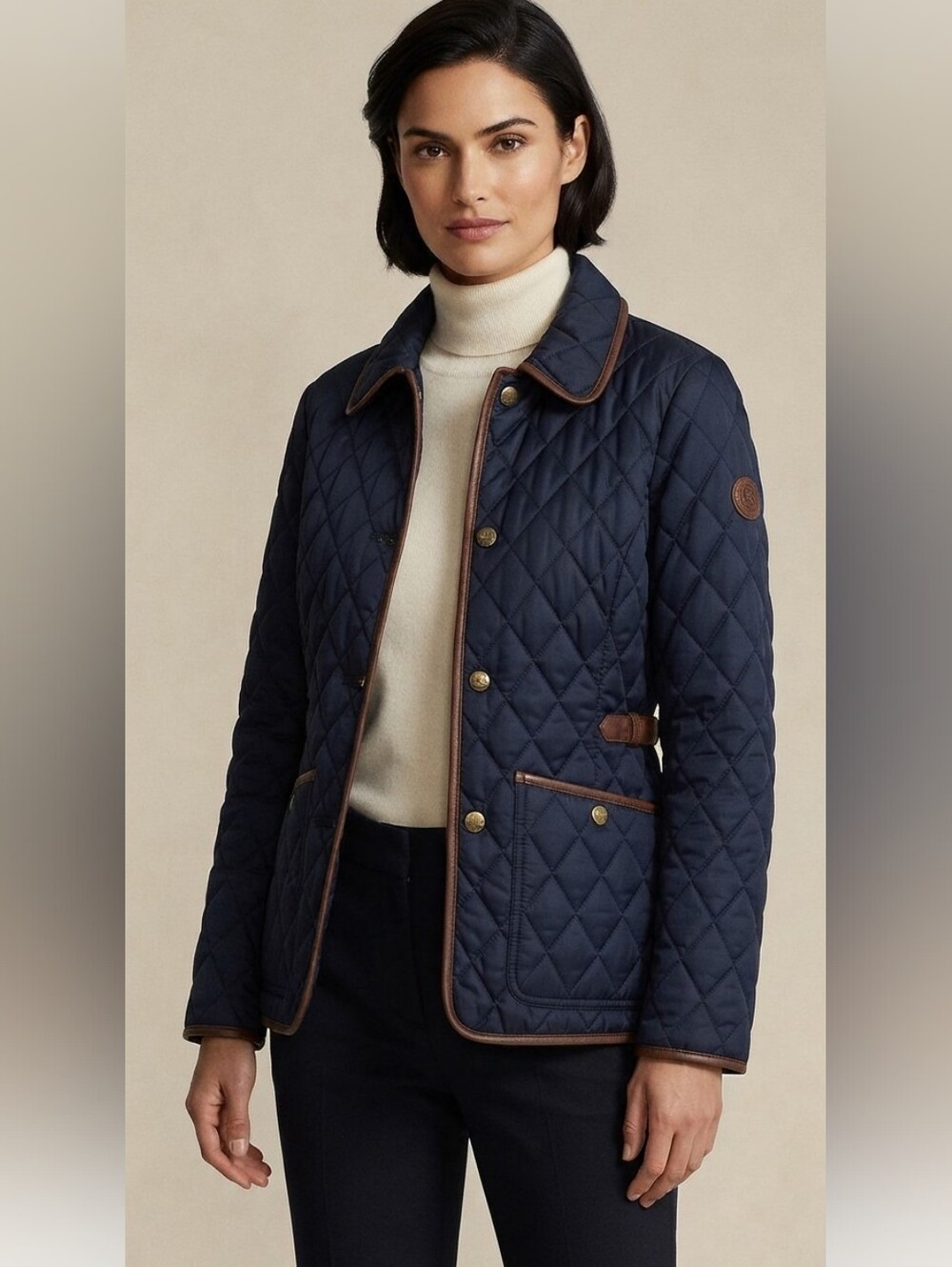 Lauren Ralph Lauren  Diamond Quilted Velboa-Lined Coat Dark Navy! XL Excellent
